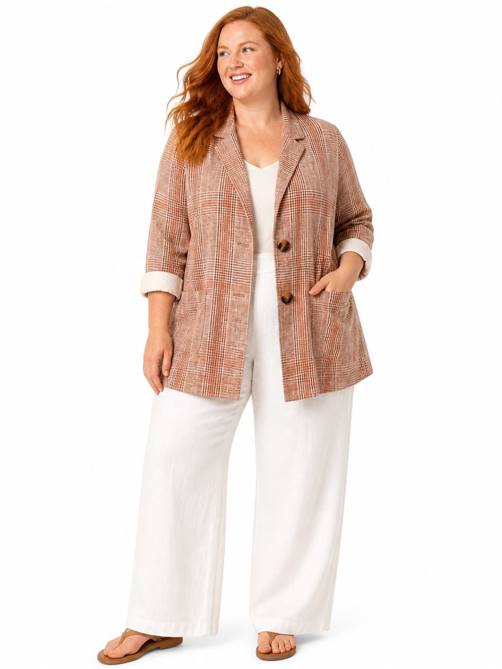 J Jill Harper Linen Blend Plaid Blazer Henna XL NWT Oversized Boyfriend Relaxed
